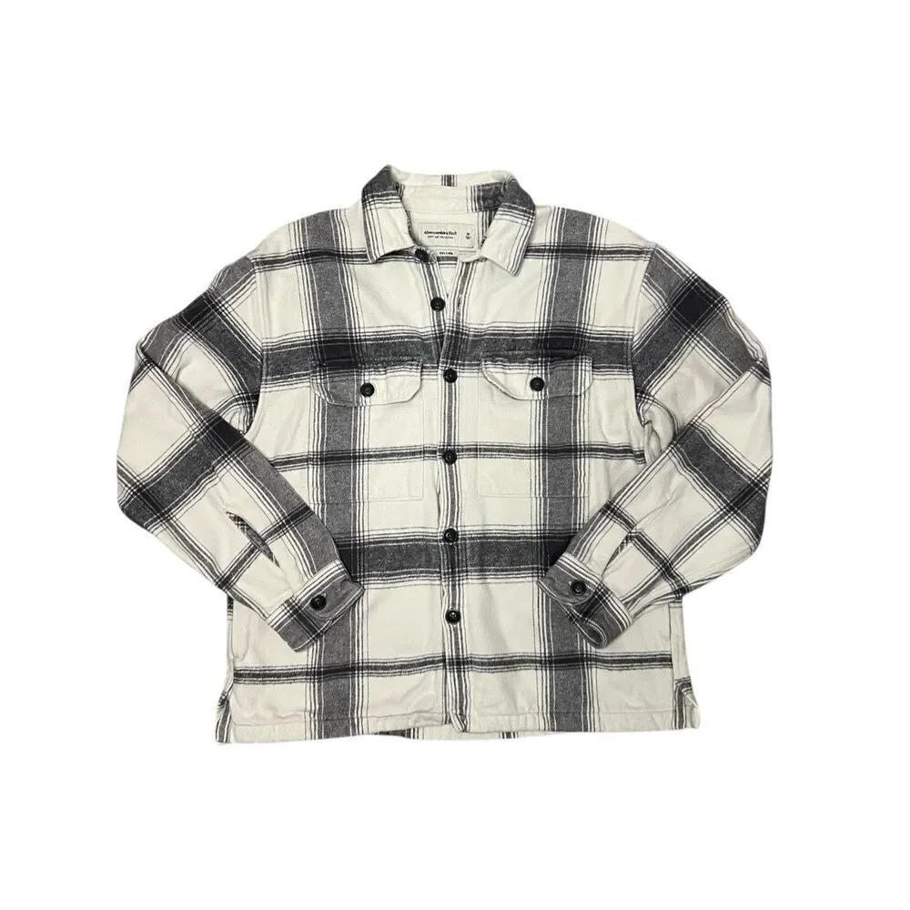 Abercrombie & Fitch Men’s Medium Shirt Jacket Plaid Soft Cotton‎ Button Shacket